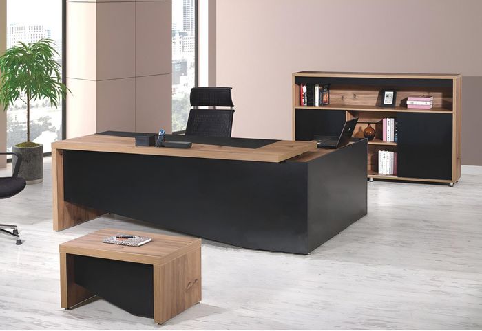 Arbeitszimmermöbel Komplette Eckbürotisch 3tlg Holz Schwarz Büromöbel