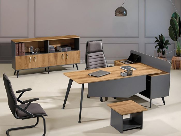 Garnitur Büromöbel Eckbürotisch Schreibtisch Set 3tlg Holz Braun Büro