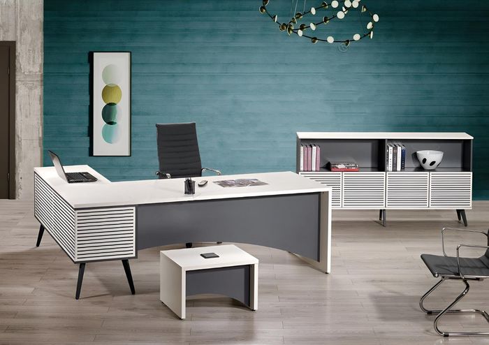 Arbeitstisch Eckbürotisch Komplette Büro Set 3tlg Holz Büromöbel Weiß