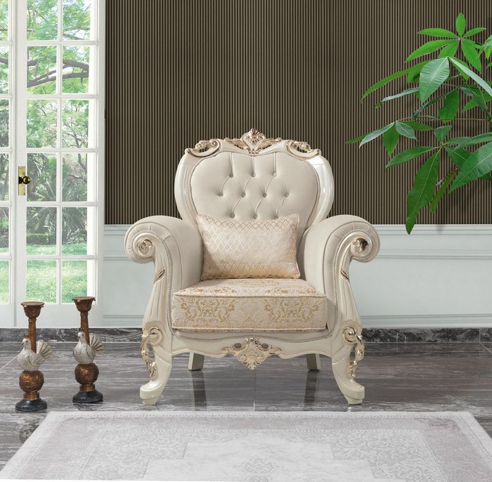 Einsitzer Sessel Ohrensessel Sitzer Stoff Beige Polyester Holz Barock