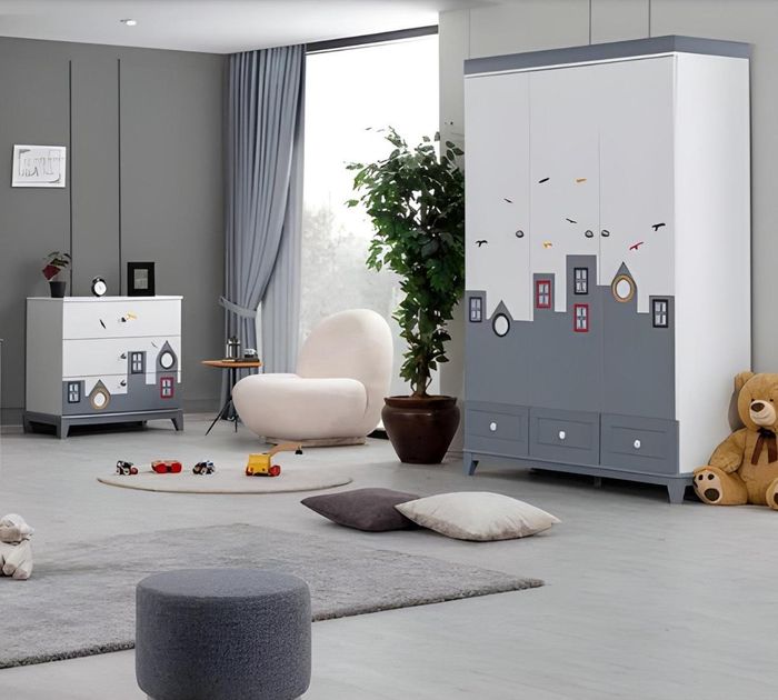 Modern Kinderzimmer Set Kinderbett Kleiderschrank Kommode Schlafzimmer Neu
