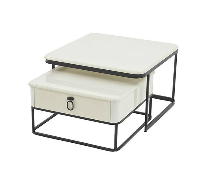 Beige Couchtisch mit Schubladen Wohnzimmer Hochwertig luxuriöse Möbel Designer