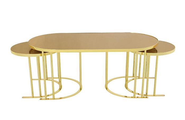 Set 3x Couchtisch Gold Kaffeetisch Beistelltisch Designer Wohnzimmertisch Tische
