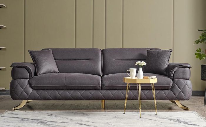 Luxus 3 Sitzer Grau Couch Polster Sofa Textil Couchen Garnitur Zweisitzer Modern