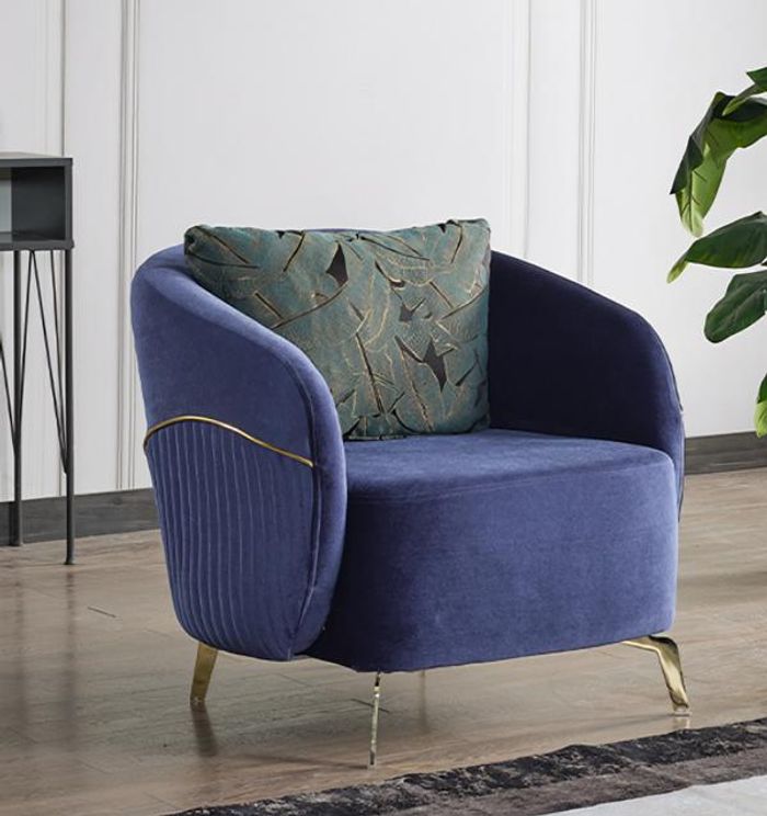 Sessel Design Couch Sofa Relax Hochwertig Textil Polster Sitzer Luxus Blau