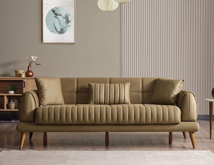 Design Wohnzimmer Luxus Sofa 3 Sitzer Sofa Grün Textil Hochwertig Möbel