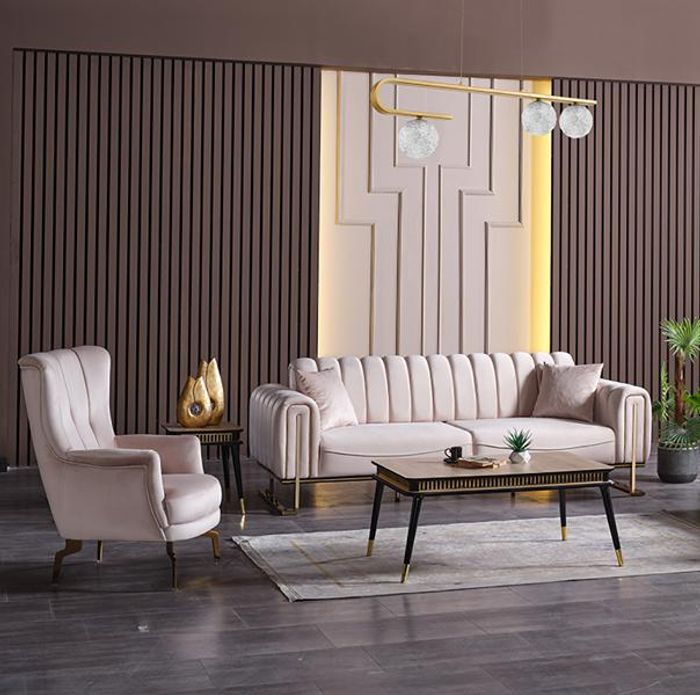 Wohnzimmer Sofagarnitur Dreisitzer Sessel Beige Luxus Couch Set 3 1 Sitzer