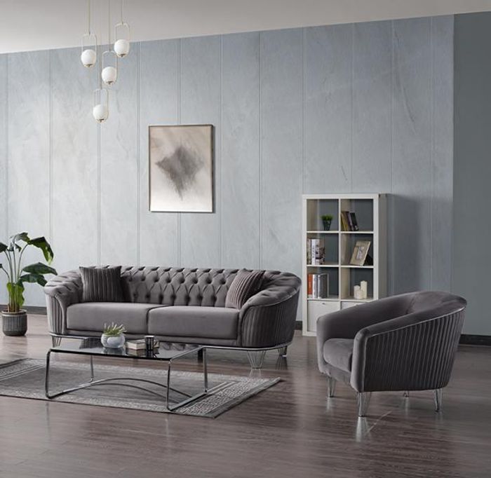 Sofagarnitur Wohnzimmer Dreisitzer Grau Couch Set Sofa 3 Sitzer Luxus Sessel