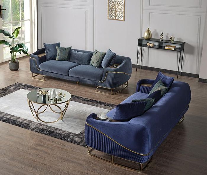 Couch Hochwertig Sofagarnitur 3 2 Sitzer Garnitur Design Moderne Sofa Blau