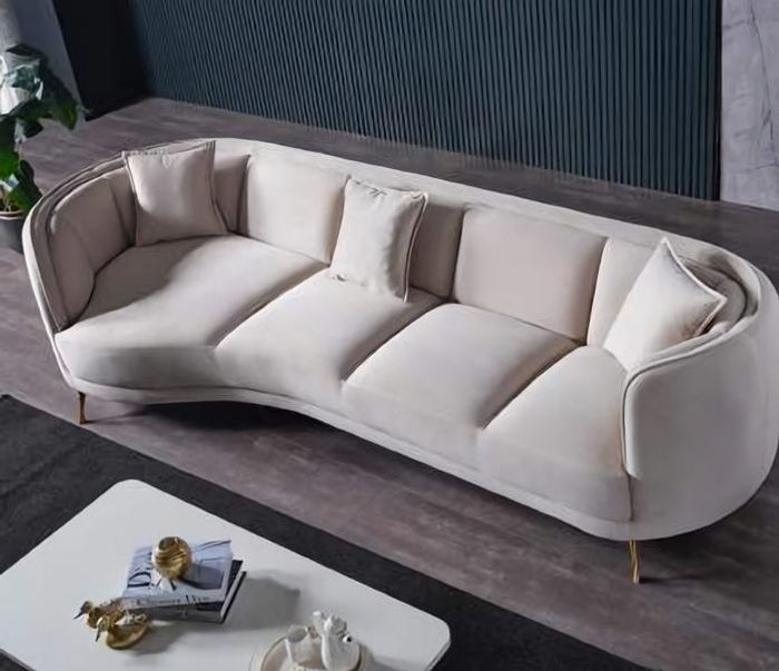 Design Wohnzimmer Luxus Sofa 4 Sitzer Sofa Weiß Textil Hochwertig Möbel