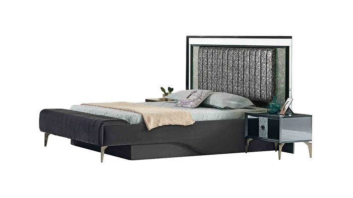 Graues Schlafzimmer Doppelbett Design Bettrahmen Luxus Textil Möbel Bett Betten