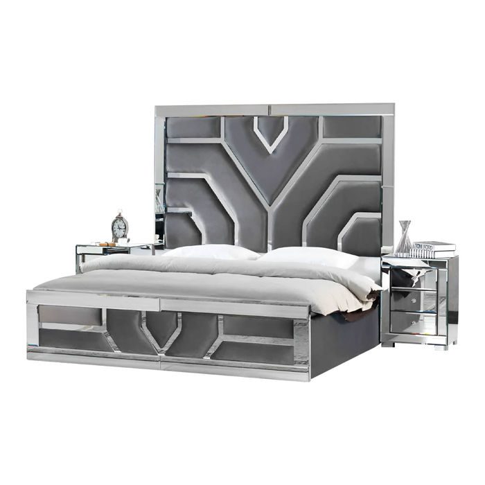 Exklusives Schlafzimmer Bett Graues Doppelbett Modernes Textilbett Möbel Betten