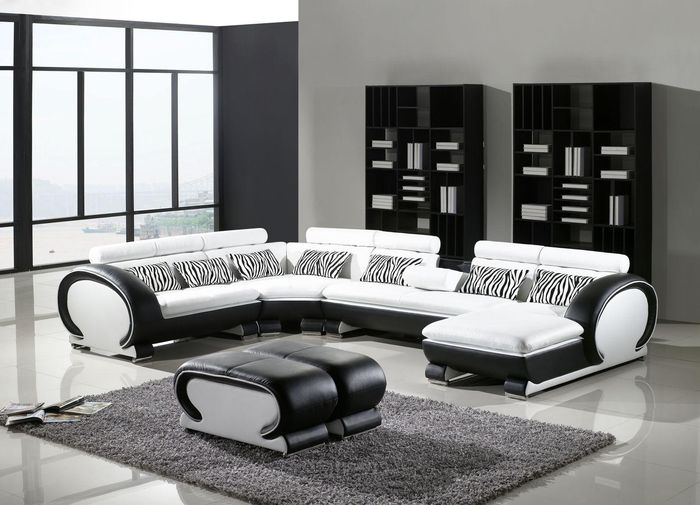 Ledersofa Ecksofa +2x Hocker Garnitur Polster U Form Couch Design Wohnlandschaft