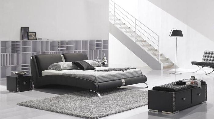 Modernes Bett Polsterbett Doppelbett Designer Betten Set 180x200cm Schwarz Weiß