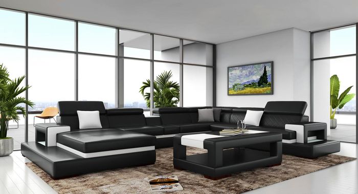 Schwarze Ecksofa Wohnlandschaft Leder Sofa Relax Funktion Couchen Big Sofas Neu