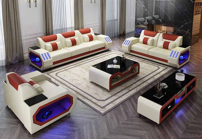 Ledersofa Couch Sofa Garnitur 3+1+1 - Beleuchtete Designer Couchen Neu jvmoebel®