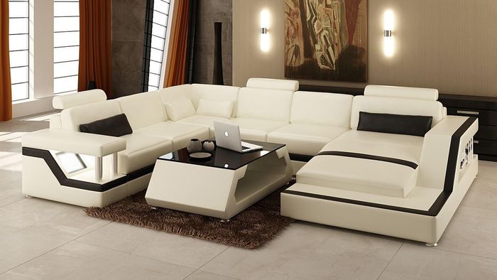 Beleuchtete Wohnzimmer Ecksofa Polster Eck Sitz Garnitur Leder Couchen Sofa Neu