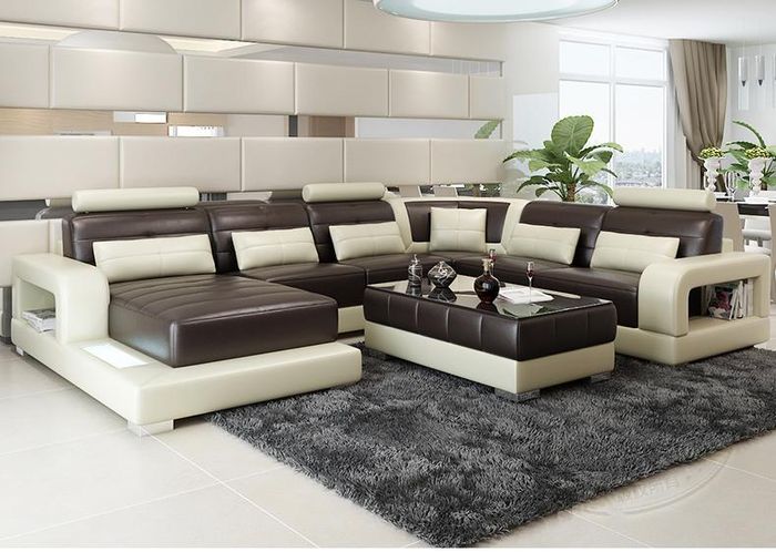 Braunes Ledersofa Ecksofa Sofa Couch Design Sitz Polster Garnitur Wohnlandschaft