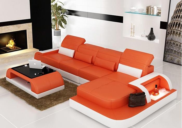 Ledersofa + Couchtisch Couch Wohnlandschaft Ecksofa Eck Garnitur Neu Modern Sofa