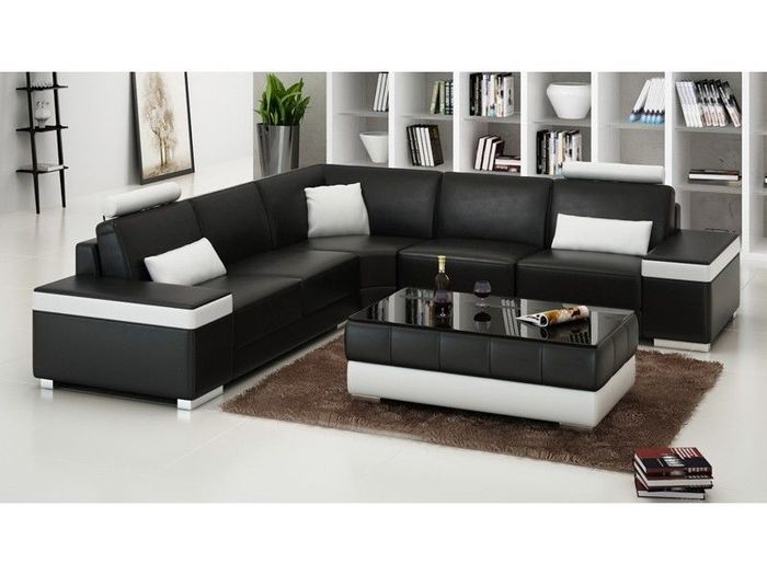 L-Form Ledersofa Polster Sitz Couch Garnitur Ecksofa Sofa Couch Wohnlandschaft