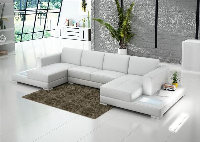Wohnzimmer Sitzmöbel Couch Garnitur Leder Sofa Polster Eckcouchen U form Sofa