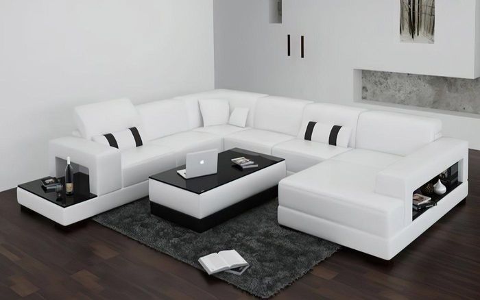 Ecksofa Sofa Couch Polster Wohnlandschaft Leder Eck Sofas Garnitur U Form Weiß