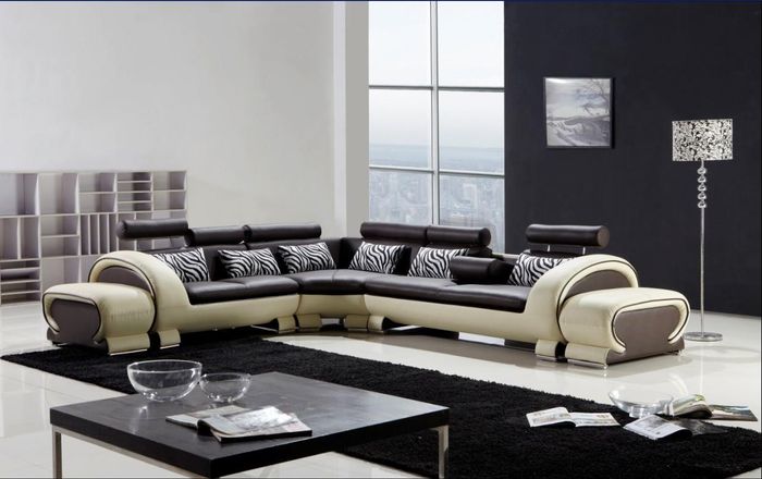 Ecksofa L-Form 2x Hocker Sofa Couch Design Grau Polster Leder Moderne Sofas Neu