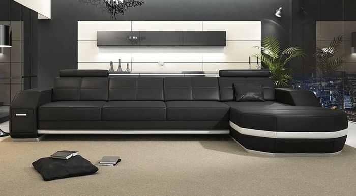 Moderne Flackschiff Wohnzimmer Sofa Couch Garnitur Polster Wohnlandschaft Leder