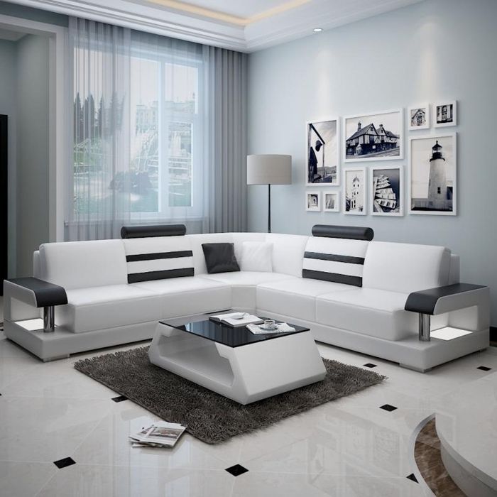 Designer Sofa Couch Ecksofa Leder Textil Polster Garnitur Wohnlandschaft L Form