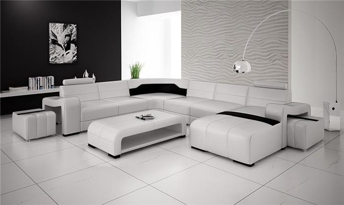 Wohnlandschaft Couch Polster Sitz Garnitur Ecksofa Big Couchen + 2 Hocker UForm