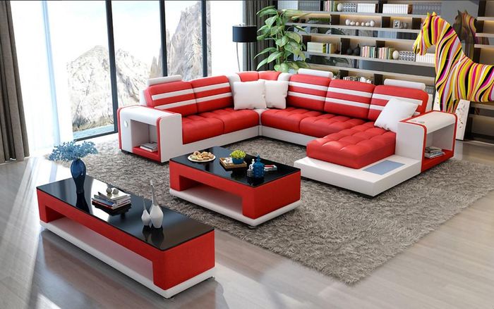 Ecksofa Polster Ecksofa U Form Couchtisch Sideboard Ledersofa Wohnlandschaft Neu