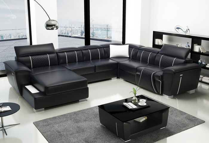 big U Form Ecksofa Sofa Couch Polster Garnitur Leder Textil Stoff Wohnlandschaft