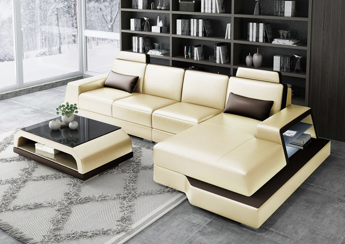 Ecksofa Sofa Wohnlandschaft L Form Polster Couch Ledersofa Beige Sofas Garnitur