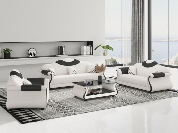 Luxus Möbel Sofagarnitur Couch Sofa Polster 3+2+1 Sitzer + Couchtisch Holz neu