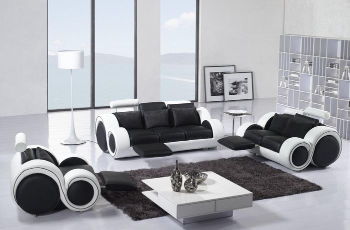 Ledersofa Couch Sofagarnitur Neu 3+2 Sitzer Garnitur Design Modern Sofa Schwarz