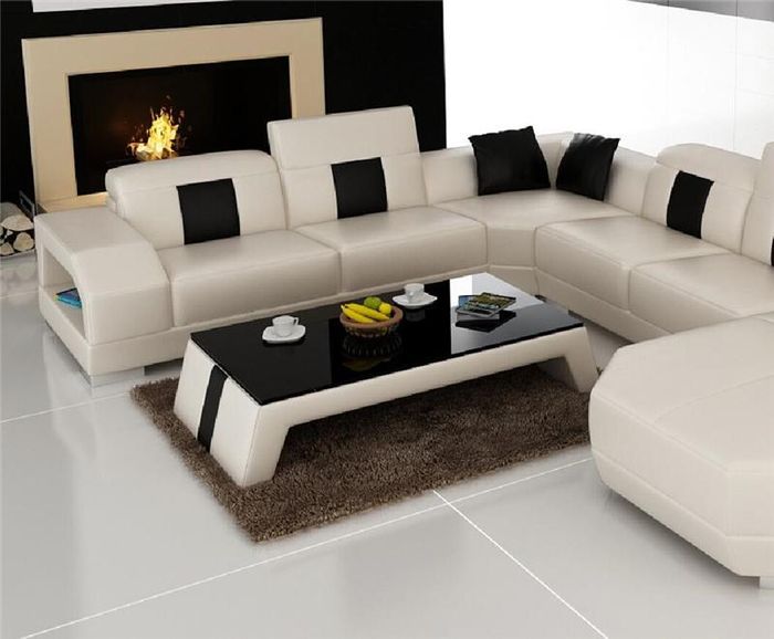 Design Glastisch Leder Couch Tisch Tische Glas Sofa Wohnzimmertische Beige Neu