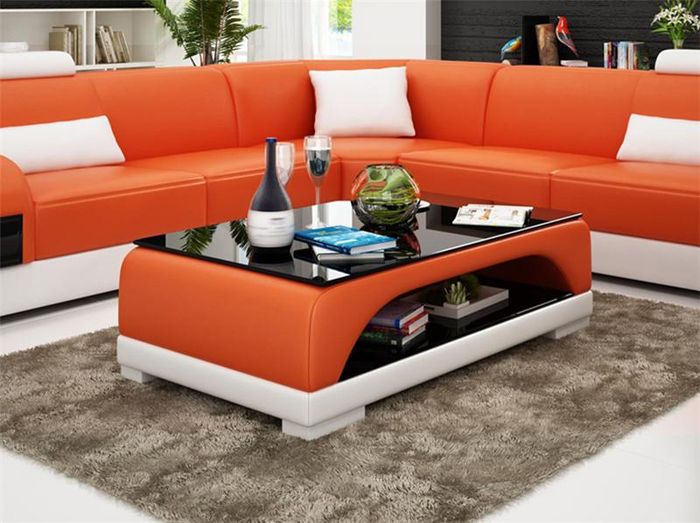 Ledertisch Couchtisch Glastisch Sofa Beistell Moderner Tisch Gepolsterte Tische