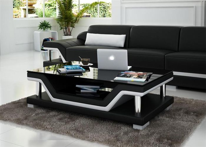 Gepolsterte Tische Schwarzer Couchtisch Glastisch Sofa Beistell Moderner Tisch