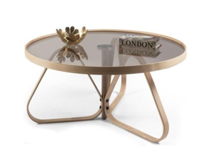 Designer Couchtisch Luxus Glastisch Kaffee Rund Wohnzimmer Holz Tisch