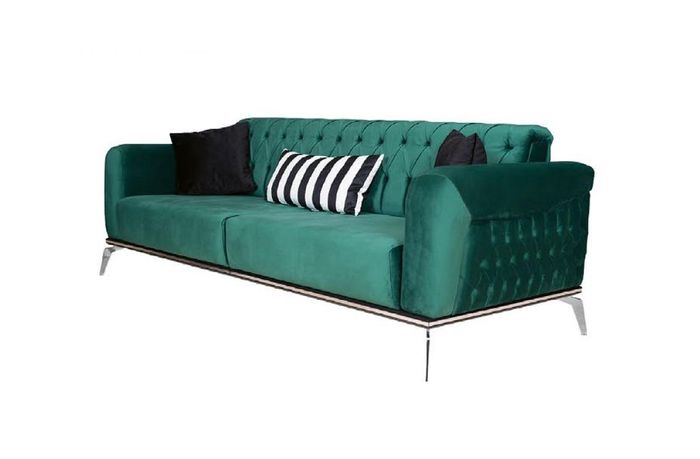 Designer Sofa 3-Sitzer Grün Chesterfield Stoffsofa Polstersofas Textil neu