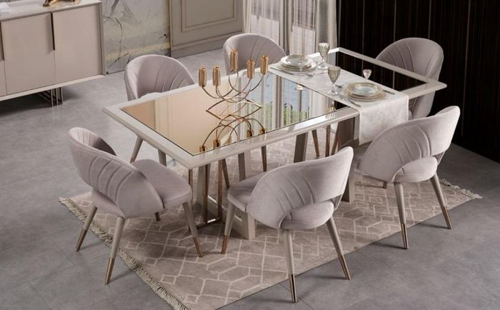 Esszimmermöbel Set Esszimmer Garnitur 7tlg Esstisch Stühle Beige Holz