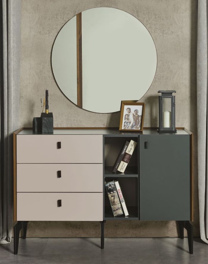 Design Schlafzimmer Komplett Set Kommode mit Spiegel 2tlg Set Holz Neu