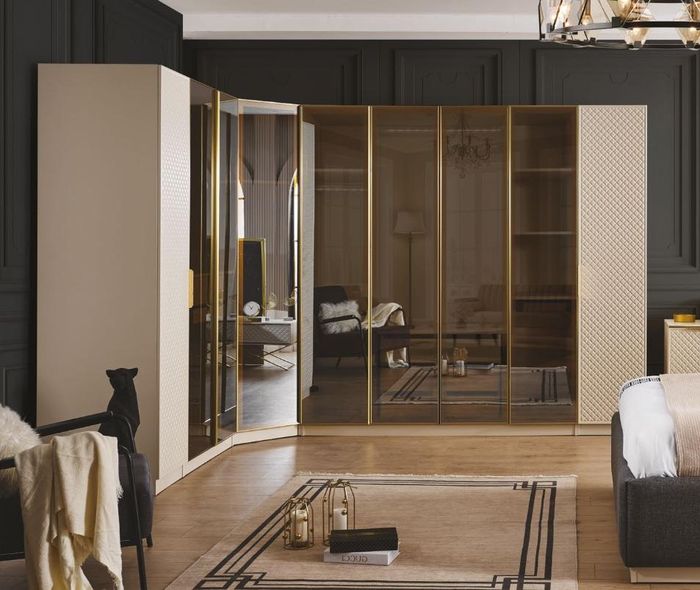 Elegant Eckschrank Schlafzimmer Holz Möbel luxuriös Schrank Beige