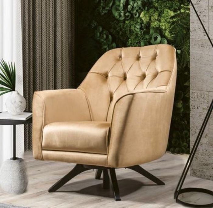 Beiger Chesterfield Luxus Lehn Sessel Lounge EInsitzer Fenseh Möbel Neu