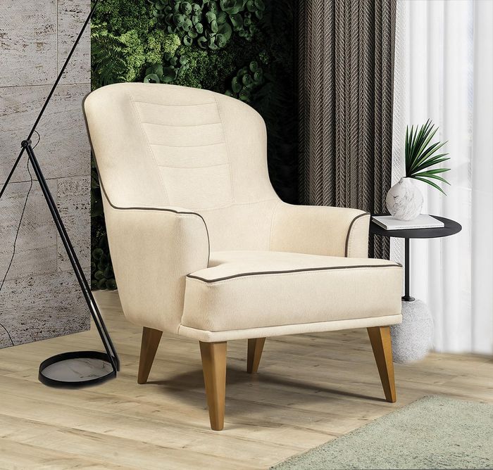 Weißer Lounge Sessel Designer Lehnstuhl Einsitzer Textil Polster Möbel