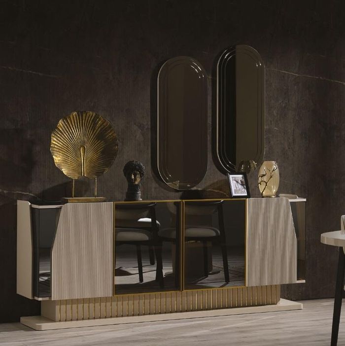 Esszimmer set 3tlg Sideboard und 2x Spiegel Luxus Möbel Modern set Holz