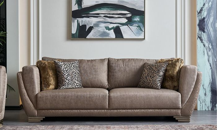 Luxus Dreisitzer Couch Sofa 3 Sitzer Braun Stoff Stoffsofa Polstersofa