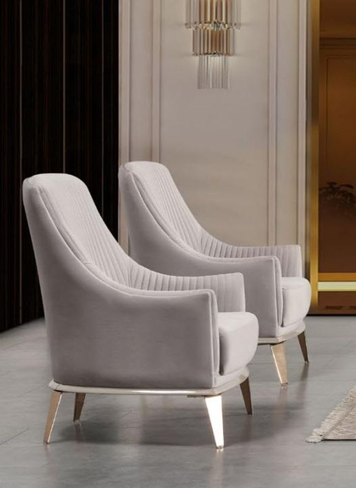 Sessel Gruppe Ohrensessel Modern Stoff Sitzer Polyester 2tlg Set Grau