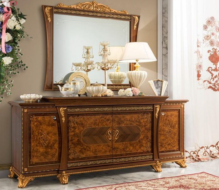 Kommoden Set Italienische Möbel 2tlg. Massivholz Kommode mit Spiegel Sideboard