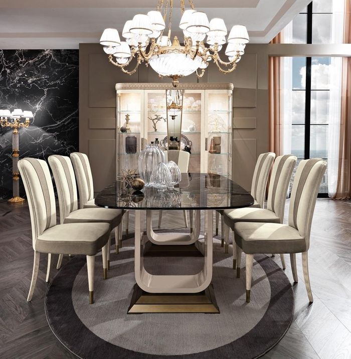 Esszimmer Set Garnitur 6x Stühle Esstisch Gruppe Essgruppe Vitrinen Tisch 7tlg